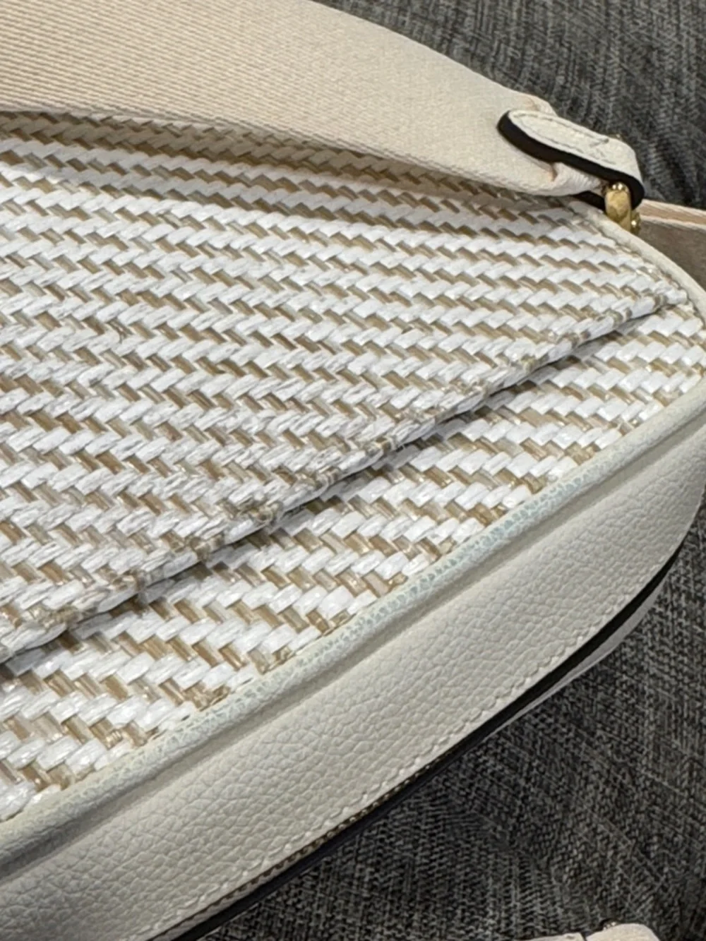 kate spade Bag Oh Snap Straw Camera Logo Woven Cream Crossbody